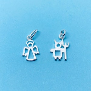Echtes 925 Sterling Silber Cute Cut Out Engel Oder Teufel Anhänger / Charms