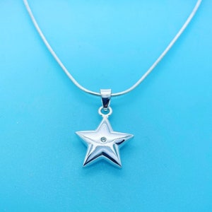 Genuine 925 Sterling Silver Star Pendant With Real 1 Point Diamond and 16 Inch Snake Chain