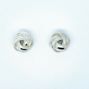 Genuine 925 Large Sterling Silver Triple Knot Stud Earrings With Patterned Edge