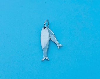 Genuine 925 Sterling Silver Two Little Fishies / Fish Pendant