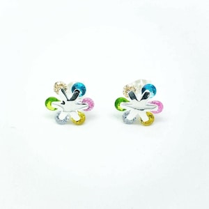 Genuine 925 Sterling Silver Flower Splat Stud Set With Stones Av. In Dif Colours