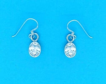 Genuine 925 Sterling Silver Oval Drop Earrings With 8mm x 6mm Cubic Zirconia
