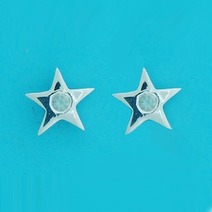 Genuine 925 Sterling Silver 12mm Flat Star Stud With 3mm Stone (In Asst Colours)