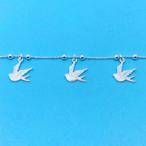 Genuine Hallmarked 925 Sterling Silver Four Birds On 7 Inch Bead Chain Bracelet