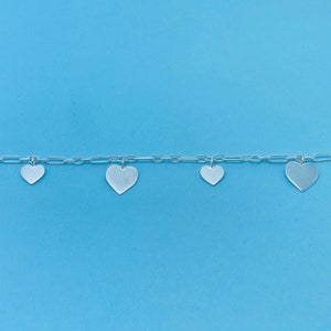 Genuine 925 Sterling Silver 9/10 Inch Figaro Anklet W 8mm & 10mm Hanging Hearts
