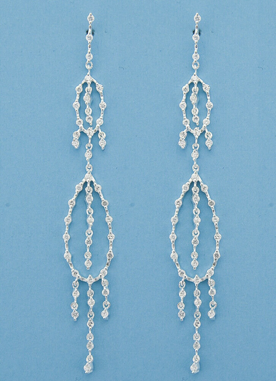 Orecchini A Lampadario In Argento Sterling Rodiato Con Zirconi Cubici, Lunghi 5 Cm, Chiusura Francese - 2