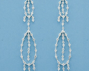 Genuine 925 Sterling Silver Chandelier Style Drop Stud Earrings W Cubic Zirconia