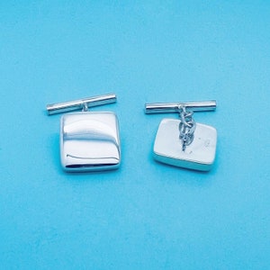 Genuine 925 Sterling Silver Plain Square Shape Cufflinks With Chain Link