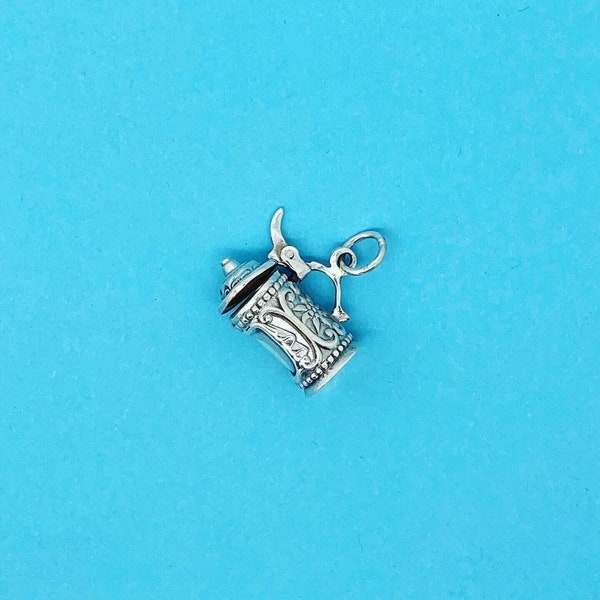 Véritable réservoir de bière en argent sterling 925 avec pendentif charm à couvercle d’ouverture