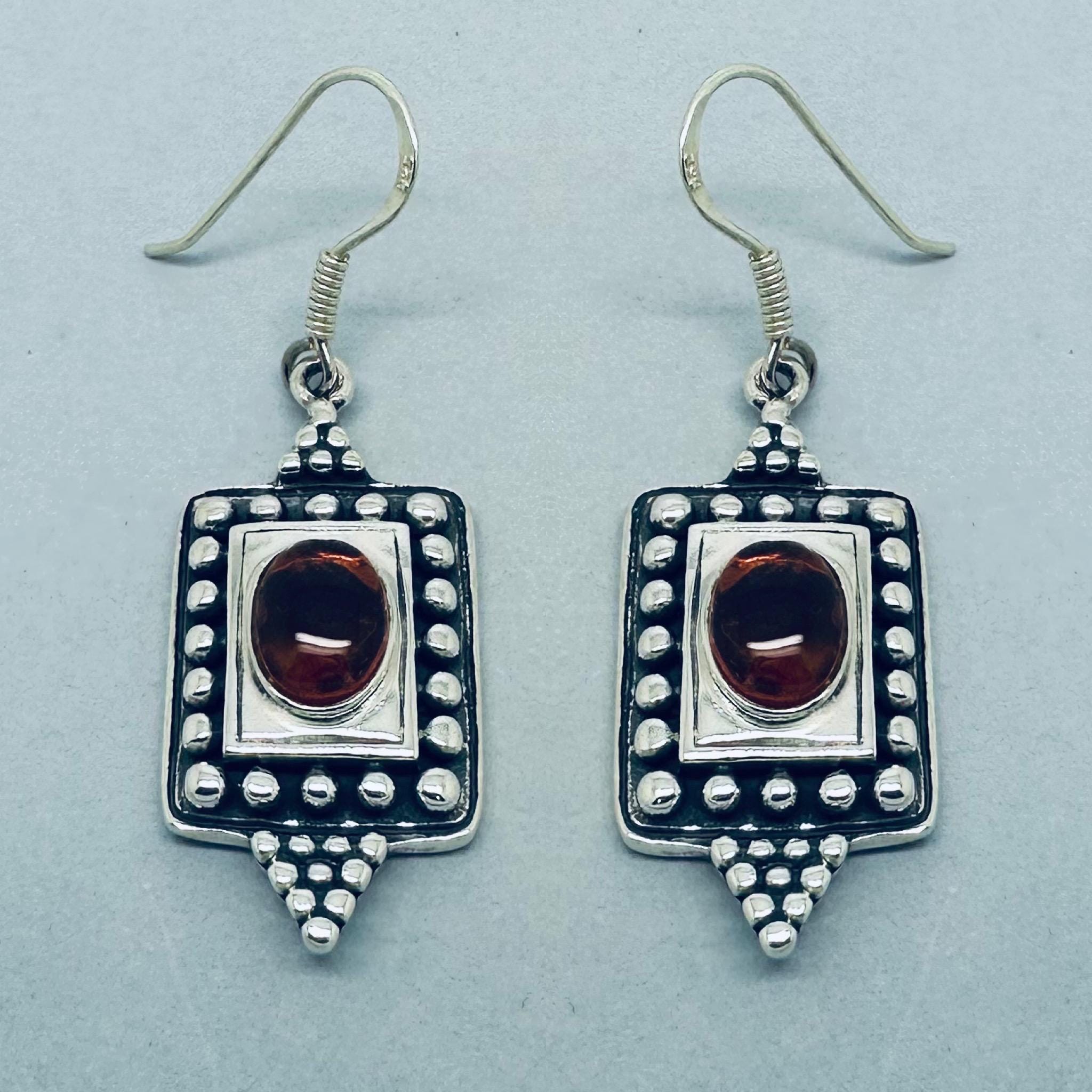 Orecchini Pendenti In Argento 925 Con Pietre Naturali – Quadrati, Ambra, Agata, Onice, Fatti A Mano In India, Stile Boho - 2