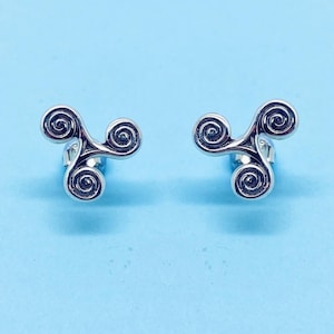 Genuine 925 Sterling Silver Three Spiral Swirl Stud Earrings