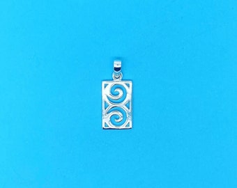 Genuine 925 Sterling Silver Rectangle Pendant With Cut Out Spiral Design