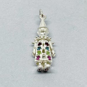 Genuine 925 Sterling Silver Movable Clown Pendant Set With Austrian Crystals