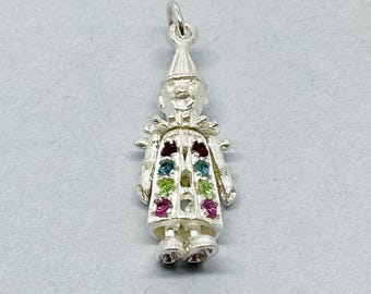 Genuine 925 Sterling Silver Movable Clown Pendant Set With Austrian Crystals