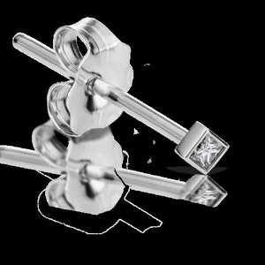 Echte 18 Karat Gold 2,2mm Ohrstecker mit 1,7mm Princess Cut Diamanten