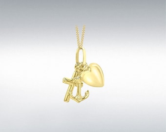 May include: A gold necklace with a charm featuring an anchor, a cross, and a heart.