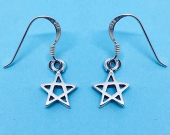 Pendientes genuinos 925 Sterling Silver Cut Out Star Drop