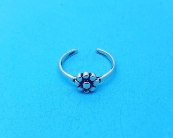 Genuine Sterling Silver Flower Design Toe Ring One Size Fits All