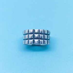 Genuine 925 Sterling Silver 11mm Wide Band Ring With Cobblestone Pattern