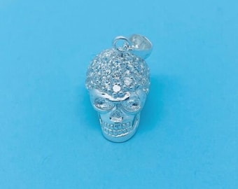 Genuine 925 Sterling Silver Skull Pendant With Fully Cubic Zirconia Set Scalp