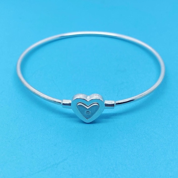Genuine 925 Sterling Silver Hallmarked Heart Clasp Bangle Set With