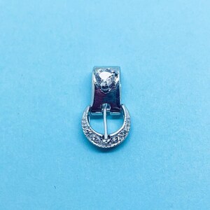 Genuine 925 Sterling Silver Belt Buckle With Heart Cubic Zirconia Slider Pendant