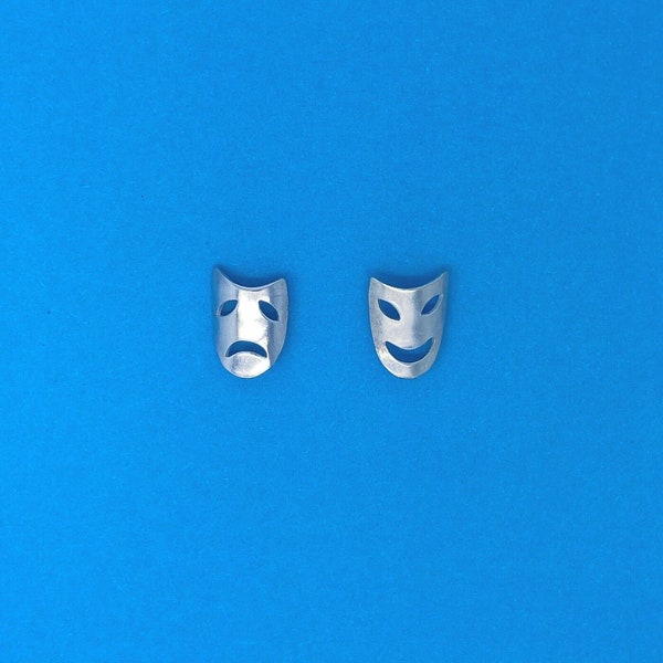 Véritable 925 Sterling Silver Theatre Mask Comedy And Tragedy Stud Boucles d’oreilles