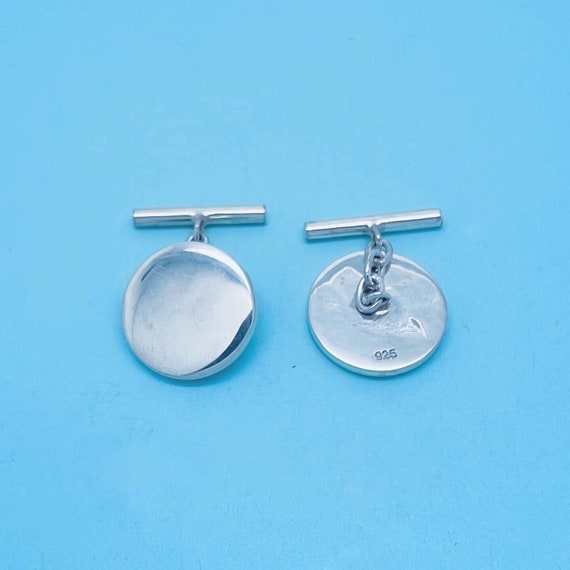 Genuine 925 Sterling Silver Plain Round 20mm Circle Cufflinks With Chain  Link