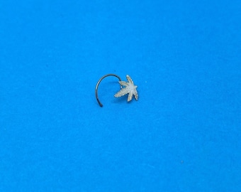 Genuine Handmade 925 Sterling Silver Nose Stud With 6mm Cannabis/Marijuana Leaf