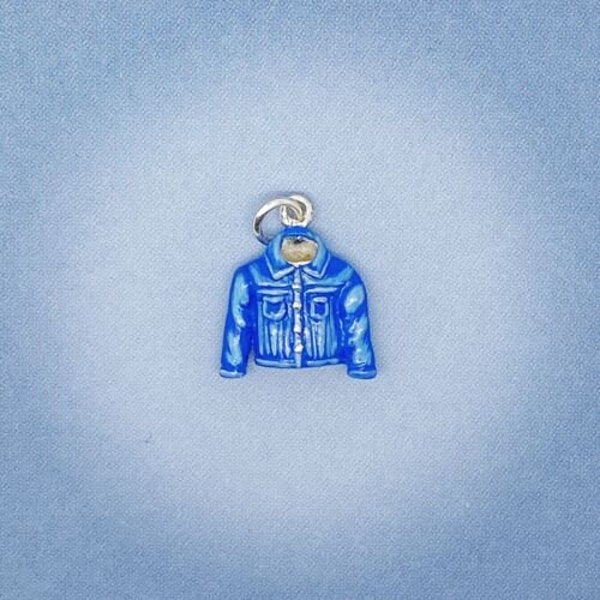 Genuine 925 Sterling Silver Painted Blue Denim Jacket Charm