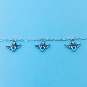 Autentico 925 Sterling Silver 7.5 Pollici Cherubini Angeli Cupido Con Cuori Bracciale