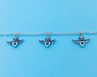 Echte 925 Sterling Silber 7,5 Zoll Cherubs Cupid Engel mit Herzen Armband