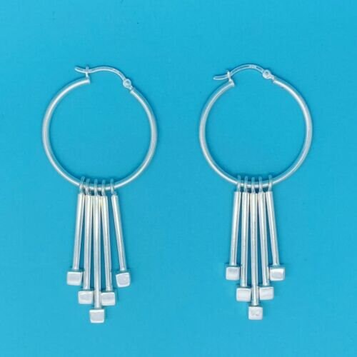 Genuine 925 Sterling Silver 30mm Hoop Earrings With Bars and Cubes - Etsy