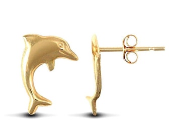 Genuine 9 Carat Gold Small Cute Dolphin Stud Earrings