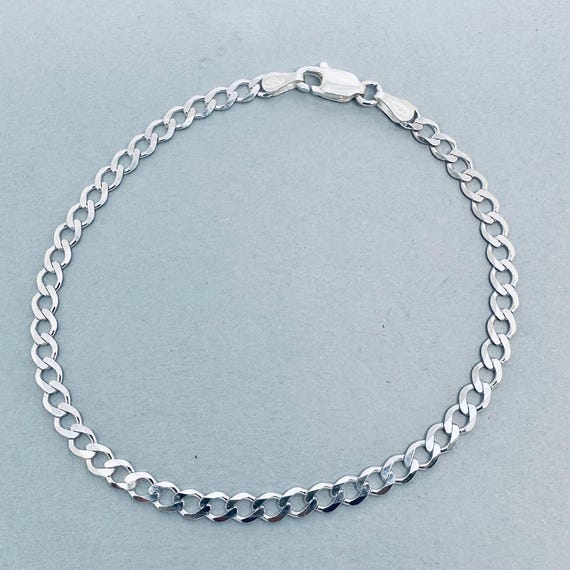 Genuine 925 Sterling Silver 7 Inch Bevel Edged Curb Bracelet