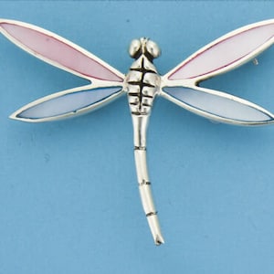 Genuine 925 Sterling Silver 60mm Dragonfly Brooch With Mother Of Pearl Wings