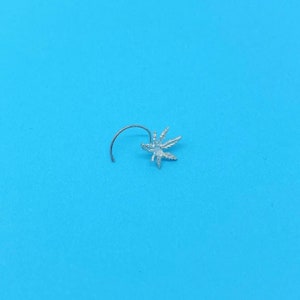 Genuine Handmade 925 Sterling Silver Nose Stud With 7mm Marijuana Leaf