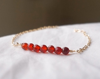 Ruby Carnelian Birthstone 14K Gold-Filled Bar Bracelet, Dainty Chain Jewelry, Gemstone Bracelet, Beautiful Minimalism Crystal Bracelet