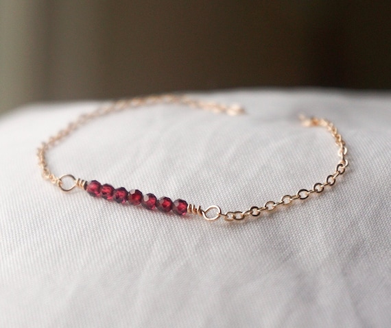 Garnet 14K Gold filled Bar Bracelet Dainty Chain Jewelry