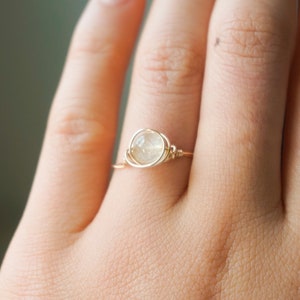 Dainty Honey Citrine 14K Gold Filled Wire-Wrapped Ring, Dainty Gemstone Beaded Ring, Minimalist Stacking Ring, 14k Gold Crystal Ring image 5