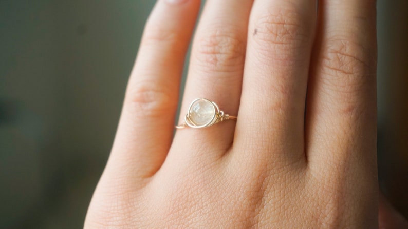 Dainty Honey Citrine 14K Gold Filled Wire-Wrapped Ring, Dainty Gemstone Beaded Ring, Minimalist Stacking Ring, 14k Gold Crystal Ring image 5