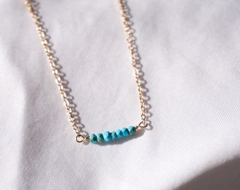 Dainty Turquoise 14K Gold-Filled Dainty Chain Bar Necklace, Minimalist 14k Gold-Filled Necklace
