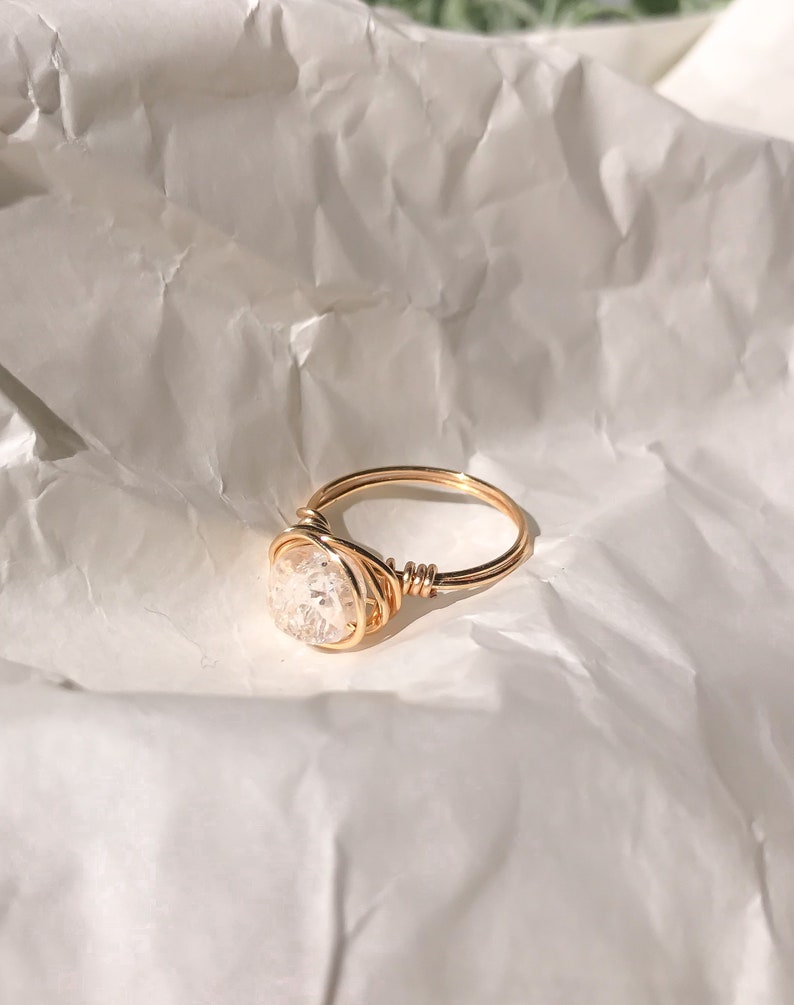 Bohemian Simple Minimalism Ring Wire Wrapped Ring Cracked Crystal Quartz Ring Quartz Gemstone Faceted Ring