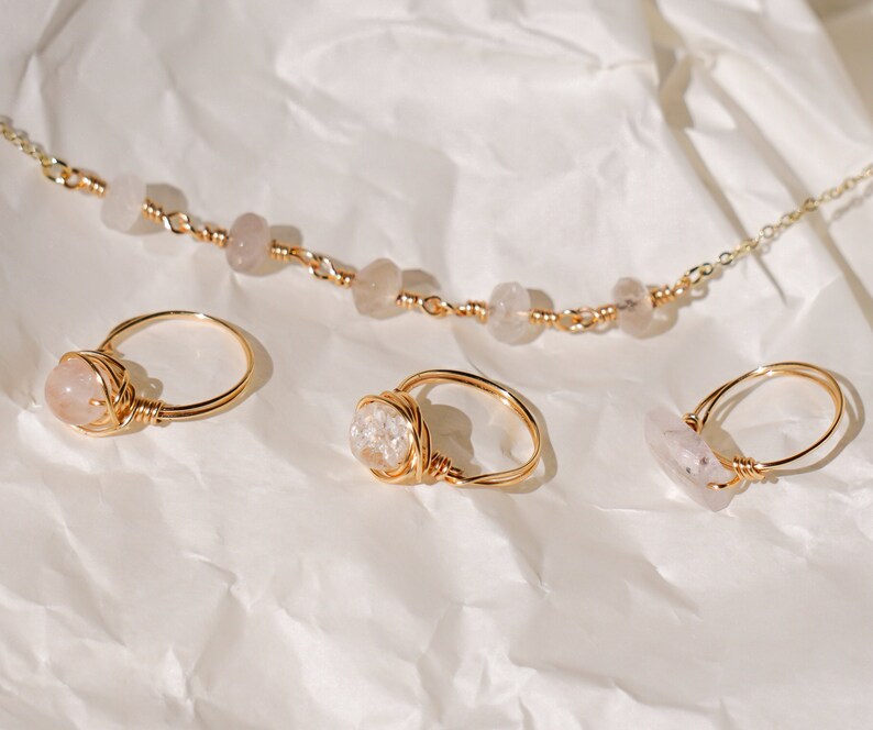 Bohemian Simple Minimalism Ring Wire Wrapped Ring Cracked Crystal Quartz Ring Quartz Gemstone Faceted Ring