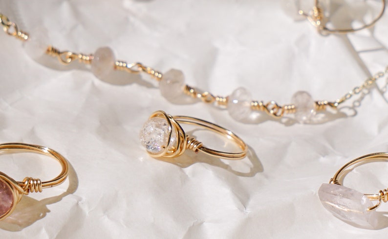 Bohemian Simple Minimalism Ring Wire Wrapped Ring Cracked Crystal Quartz Ring Quartz Gemstone Faceted Ring
