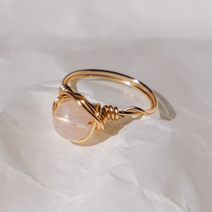 Rose Quartz Ring Gilded Copper, Sterling Silver, 14k Gold-fill Wire Wrap Ring, Quartz Gemstone Faceted Ring, Bohemian Simple Minimalism Ring