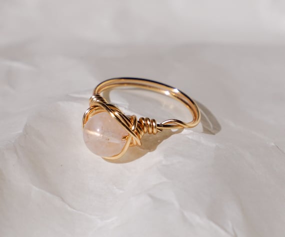 Bohemian Simple Minimalism Ring Wire Wrapped Ring Cracked Crystal Quartz Ring Quartz Gemstone Faceted Ring