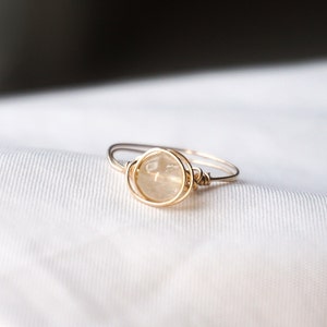 Dainty Honey Citrine 14K Gold Filled Wire-Wrapped Ring, Dainty Gemstone Beaded Ring, Minimalist Stacking Ring, 14k Gold Crystal Ring image 2