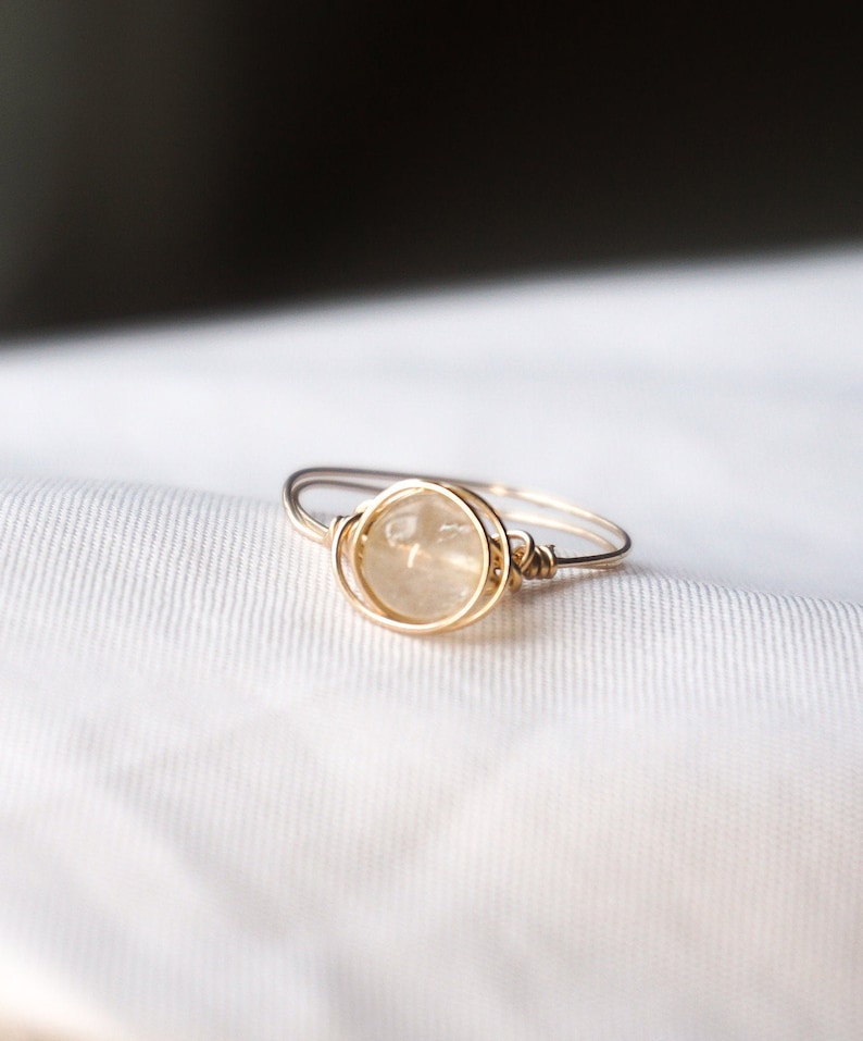 Dainty Honey Citrine 14K Gold Filled Wire-Wrapped Ring, Dainty Gemstone Beaded Ring, Minimalist Stacking Ring, 14k Gold Crystal Ring image 2