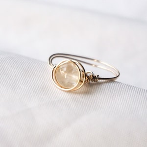 Dainty Honey Citrine 14K Gold Filled Wire-Wrapped Ring, Dainty Gemstone Beaded Ring, Minimalist Stacking Ring, 14k Gold Crystal Ring image 1
